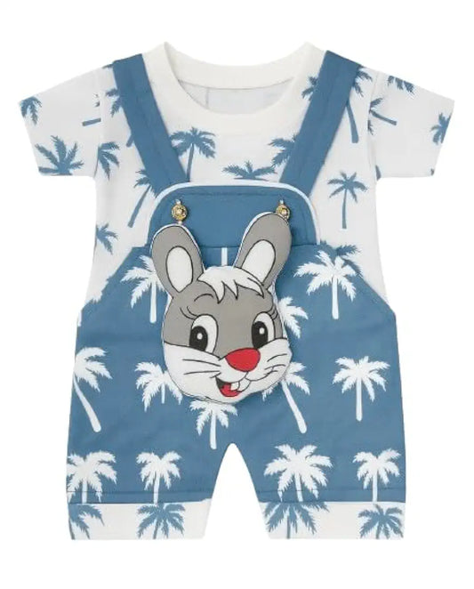 DISHAARA Fashion Newborn Baby Dungaree Set for Boys & Girls Cotton Rabbit Print Romper Dress Soft & Comfortable Baby Outfit for Kids, Infants & Toddlers