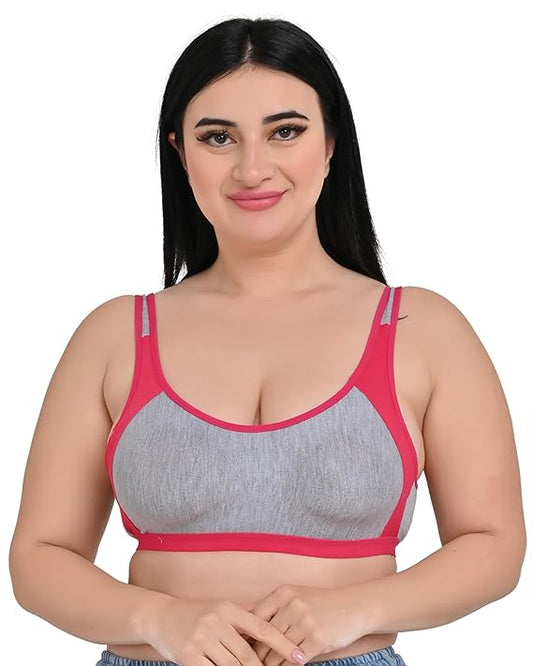DISHAARA Women's Regal Bra B Cup - Grey & Orange | Comfortable Everyday Lingerie | Size 32