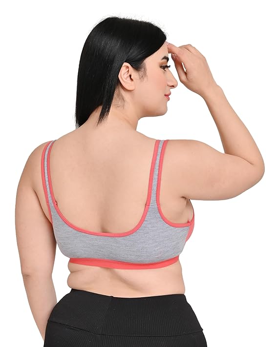DISHAARA Women's Regal Bra B Cup - Grey & Orange | Comfortable Everyday Lingerie | Size 32