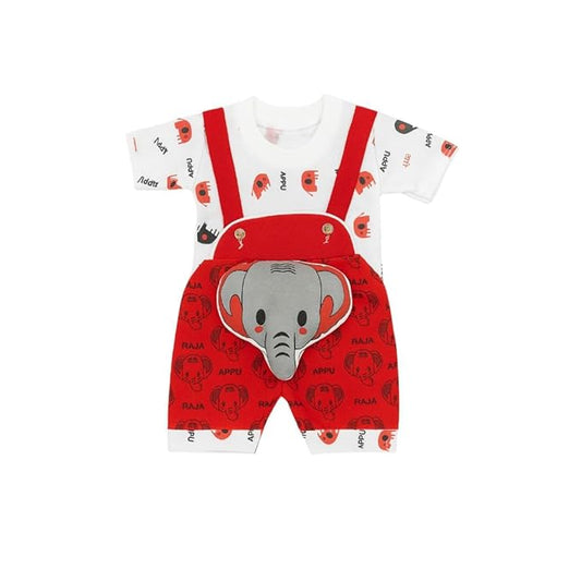 DISHAARA Fashion Newborn Baby Dungaree Set for Boys & Girls Cotton Cat & Elephant Print Romper Dress Soft & Comfortable Baby Outfit for Kids, Infants & Toddlers (0-6 Months)