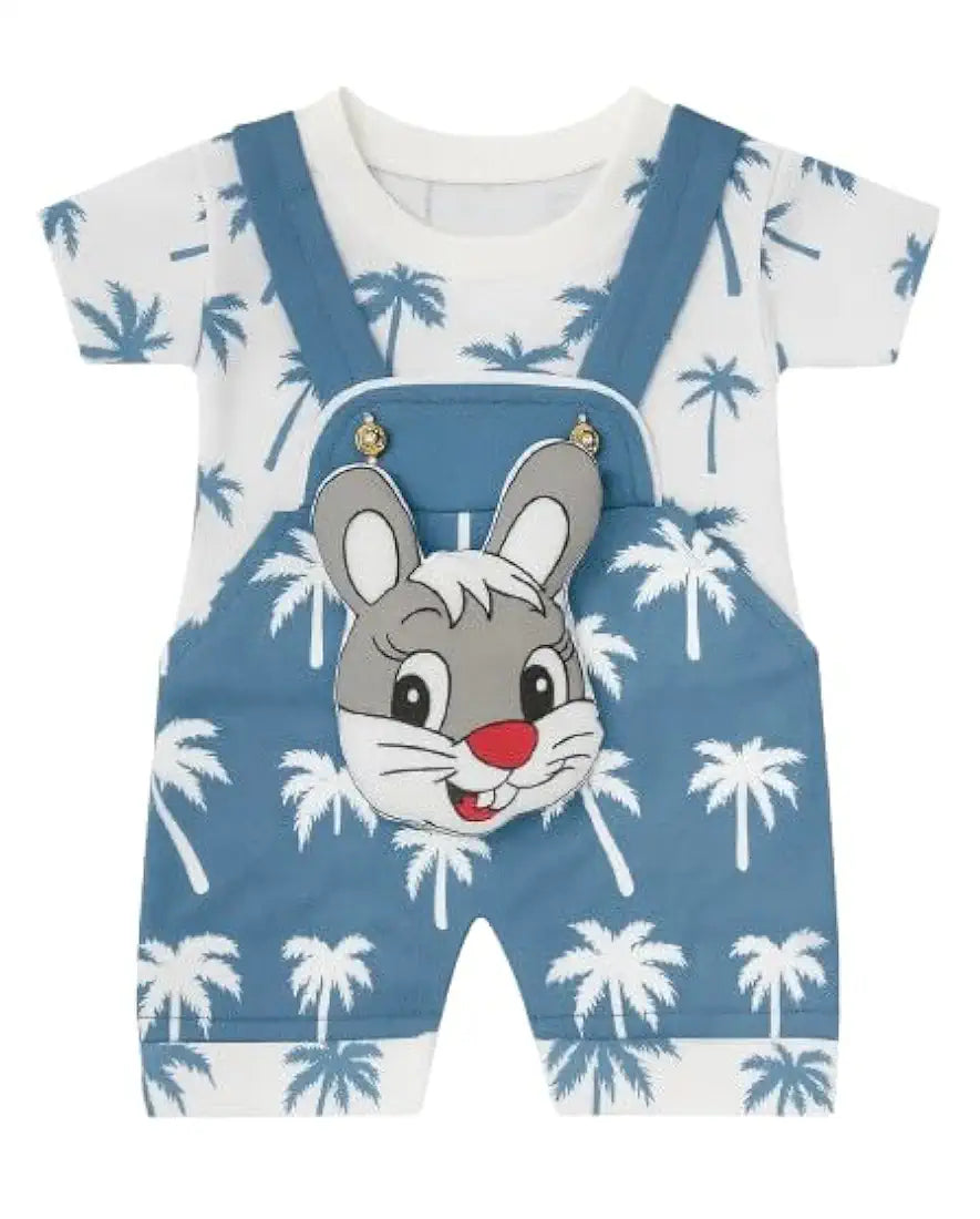 DISHAARA Fashion Newborn Baby Dungaree Set for Boys & Girls Cotton Rabbit Print Romper Dress Soft & Comfortable Baby Outfit for Kids, Infants & Toddlers 
