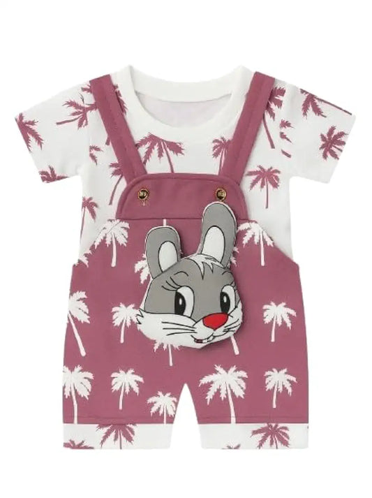 DISHAARA Fashion Newborn Baby Dungaree Set for Boys & Girls Cotton Rabbit Print Romper Dress Soft & Comfortable Baby Outfit for Kids, Infants & Toddlers 