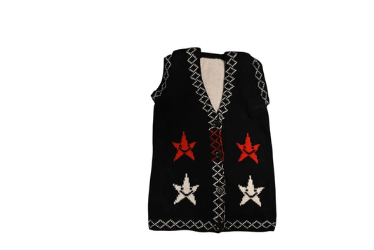 DISHAARA Newborn Baby Woolen Sweater  – Hand-Knitted Winter Vest with Star Design & Front Buttons – Soft & Warm Knitwear for Infants Black