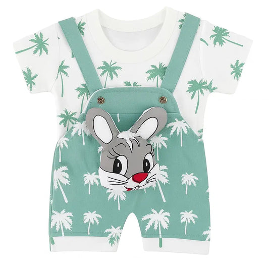 DISHAARA Fashion Newborn Baby Dungaree Set for Boys & Girls Cotton Rabbit Print Romper Dress Soft & Comfortable Baby Outfit for Kids, Infants & Toddlers 