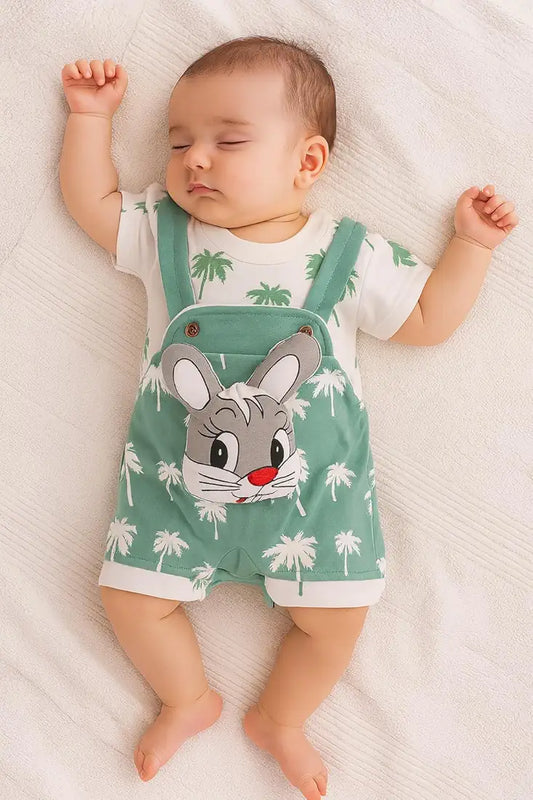 DISHAARA Fashion Newborn Baby Dungaree Set for Boys & Girls Cotton Rabbit Print Romper Dress Soft & Comfortable Baby Outfit for Kids, Infants & Toddlers 