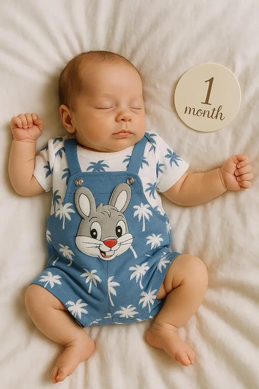 DISHAARA Fashion Newborn Baby Dungaree Set for Boys & Girls Cotton Rabbit Print Romper Dress Soft & Comfortable Baby Outfit for Kids, Infants & Toddlers 