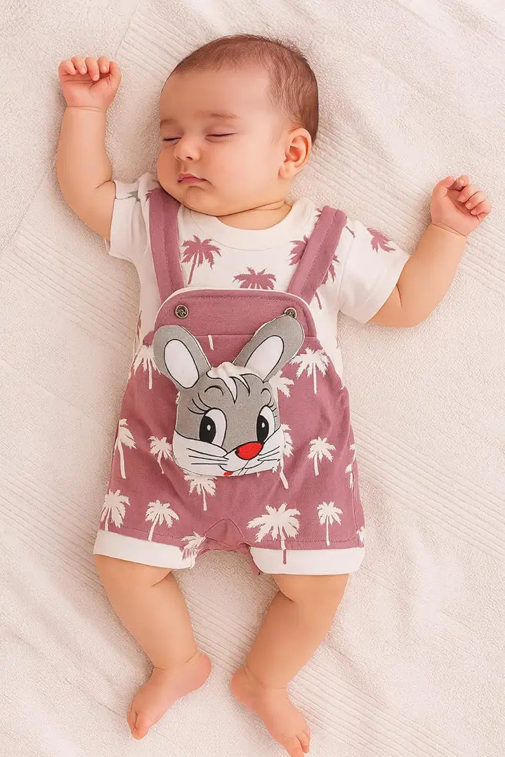 DISHAARA Fashion Newborn Baby Dungaree Set for Boys & Girls Cotton Rabbit Print Romper Dress Soft & Comfortable Baby Outfit for Kids, Infants & Toddlers 