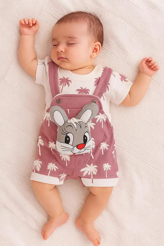 DISHAARA Fashion Newborn Baby Dungaree Set for Boys & Girls Cotton Rabbit Print Romper Dress Soft & Comfortable Baby Outfit for Kids, Infants & Toddlers 