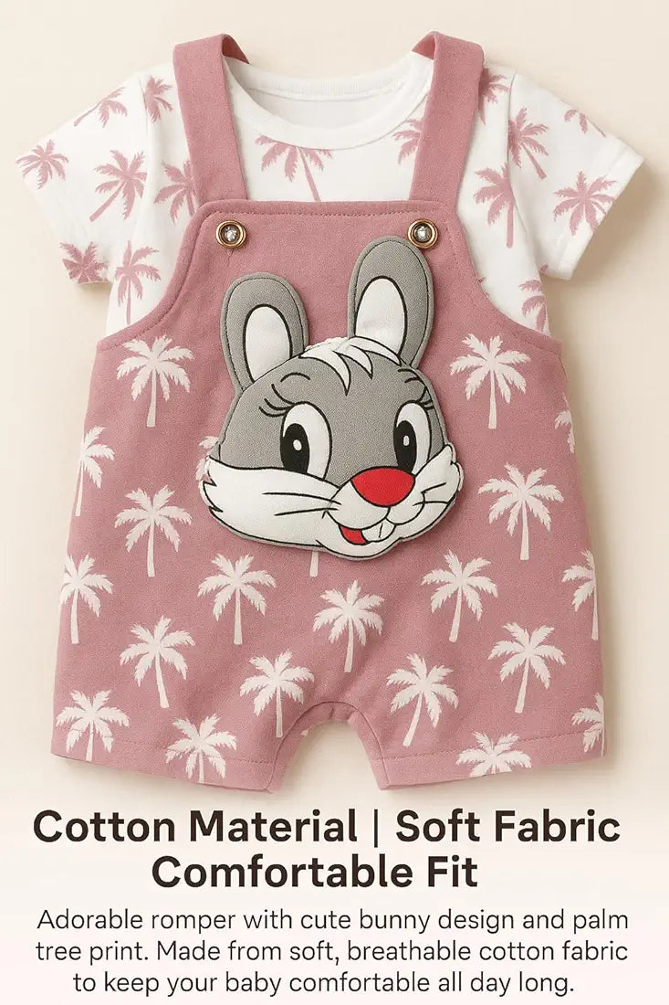 DISHAARA Fashion Newborn Baby Dungaree Set for Boys & Girls Cotton Rabbit Print Romper Dress Soft & Comfortable Baby Outfit for Kids, Infants & Toddlers 