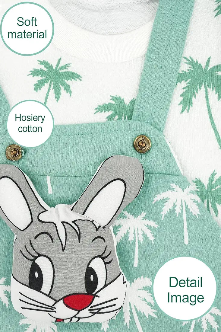 DISHAARA Fashion Newborn Baby Dungaree Set for Boys & Girls Cotton Rabbit Print Romper Dress Soft & Comfortable Baby Outfit for Kids, Infants & Toddlers 