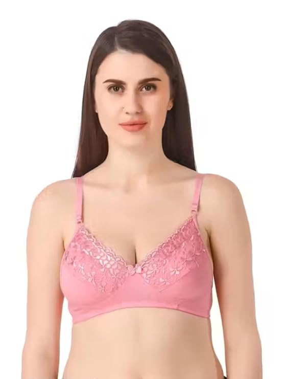 DISHAARA Women's Lotus Bra B Cup - Pink | Comfortable Everyday Lingerie | Size 34