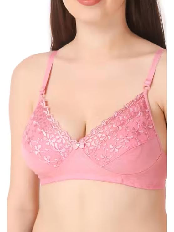 DISHAARA Women's Lotus Bra B Cup - Pink | Comfortable Everyday Lingerie | Size 32
