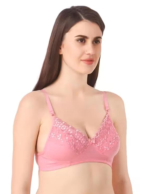 DISHAARA Women's Lotus Bra B Cup - Pink | Comfortable Everyday Lingerie | Size 34