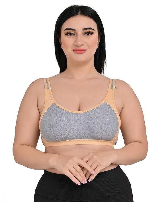 DISHAARA Women's Regal Bra B Cup - Grey & Beige | Comfortable Everyday Lingerie | Size 32