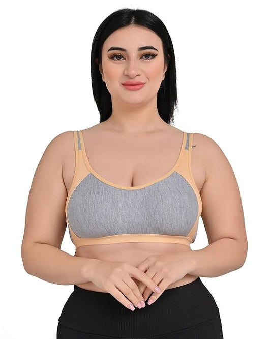 DISHAARA Women's Regal Bra B Cup - Grey & Beige | Comfortable Everyday Lingerie | Size 32
