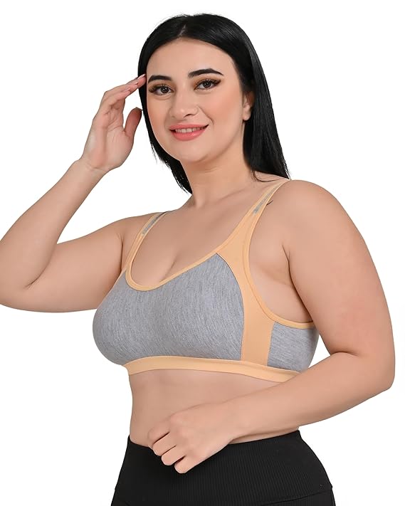 DISHAARA Women's Regal Bra B Cup - Grey & Beige | Comfortable Everyday Lingerie | Size 32