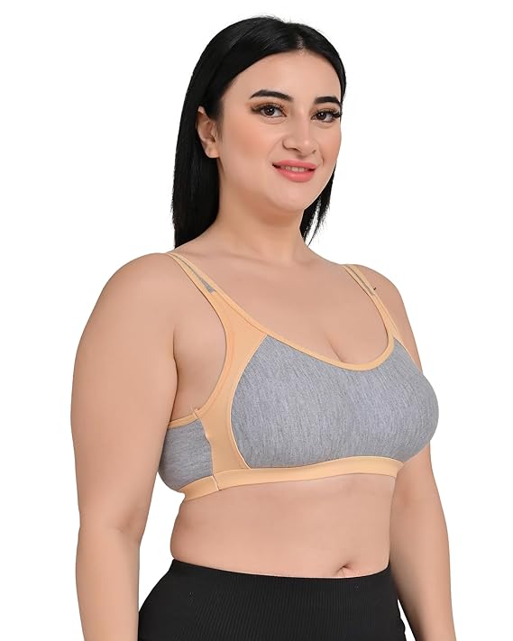 DISHAARA Women's Regal Bra B Cup - Grey & Beige | Comfortable Everyday Lingerie | Size 32