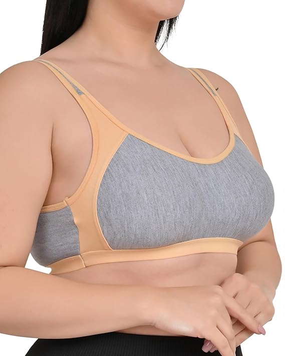 DISHAARA Women's Regal Bra B Cup - Grey & Beige | Comfortable Everyday Lingerie | Size 32