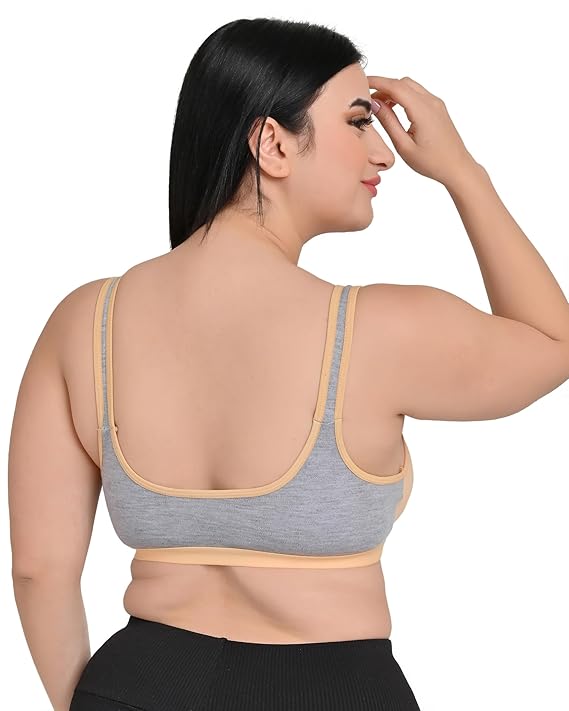 DISHAARA Women's Regal Bra B Cup - Grey & Beige | Comfortable Everyday Lingerie | Size 32
