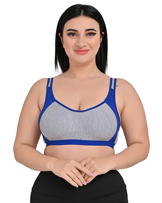 DISHAARA Women's Regal Bra B Cup - Grey & Blue | Comfortable Everyday Lingerie | Size 34