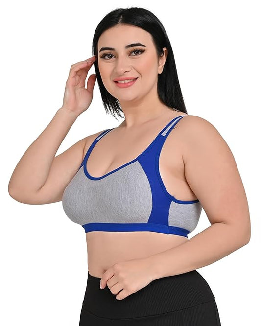 DISHAARA Women's Regal Bra B Cup - Grey & Blue | Comfortable Everyday Lingerie | Size 32