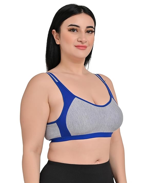 DISHAARA Women's Regal Bra B Cup - Grey & Blue | Comfortable Everyday Lingerie | Size 32