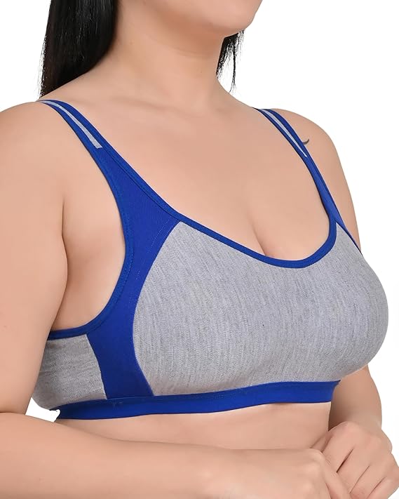 DISHAARA Women's Regal Bra B Cup - Grey & Blue | Comfortable Everyday Lingerie | Size 32