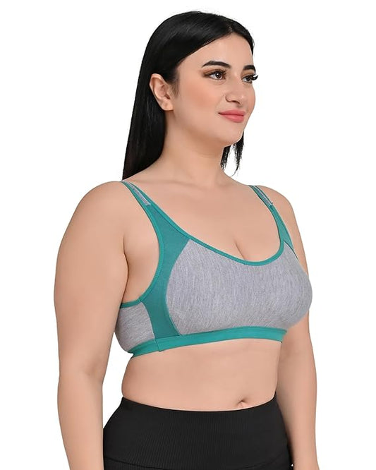 DISHAARA Women's Regal Bra B Cup - Grey & Green | Comfortable Everyday Lingerie | Size 34