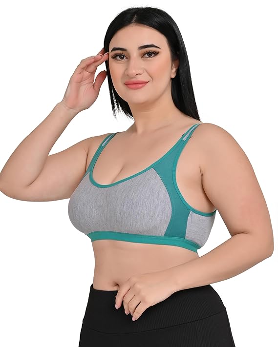 DISHAARA Women's Regal Bra B Cup - Grey & Green | Comfortable Everyday Lingerie | Size 34