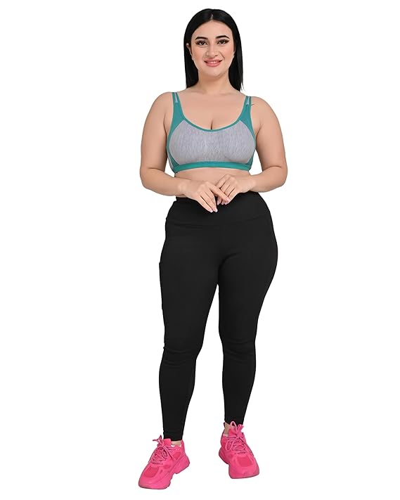 DISHAARA Women's Regal Bra B Cup - Grey & Green | Comfortable Everyday Lingerie | Size 34