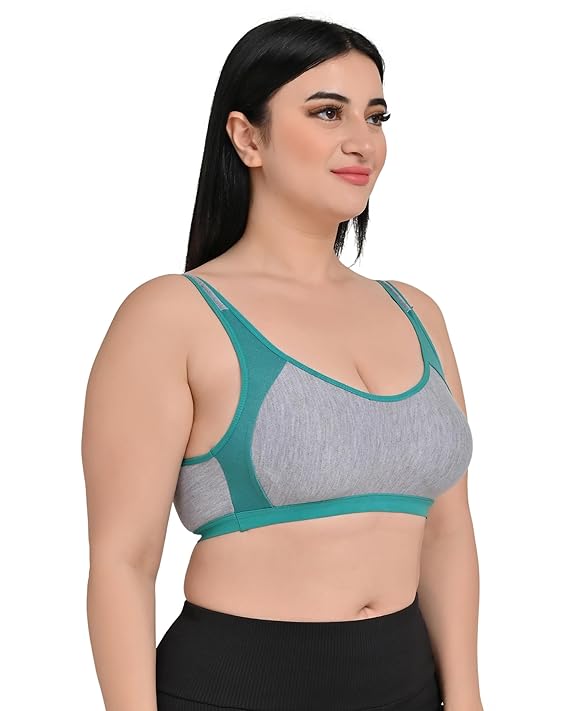 DISHAARA Women's Regal Bra B Cup - Grey & Green | Comfortable Everyday Lingerie | Size 34