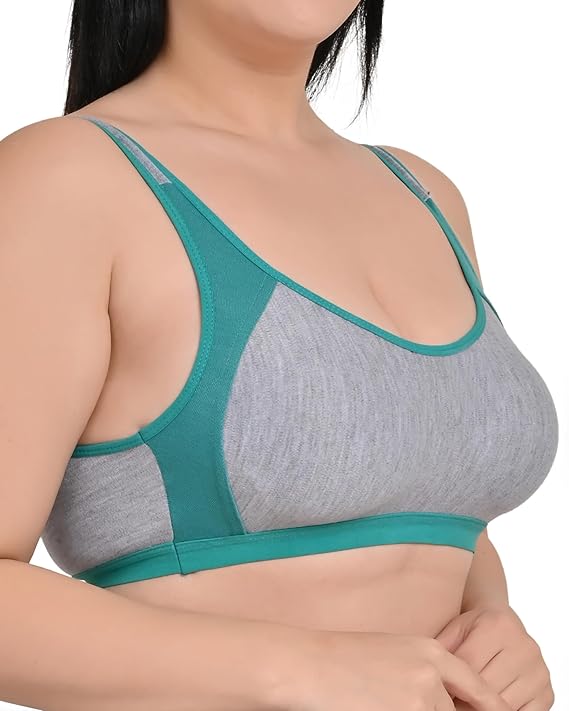 DISHAARA Women's Regal Bra B Cup - Grey & Green | Comfortable Everyday Lingerie | Size 34