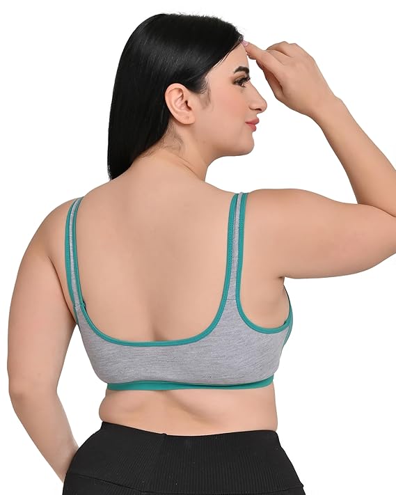 DISHAARA Women's Regal Bra B Cup - Grey & Green | Comfortable Everyday Lingerie | Size 32