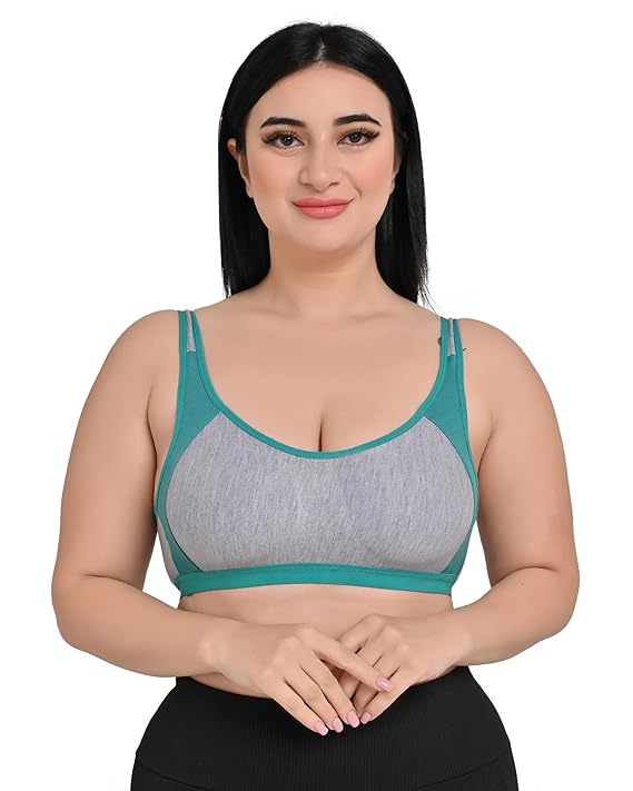 DISHAARA Women's Regal Bra B Cup - Grey & Green | Comfortable Everyday Lingerie | Size 32