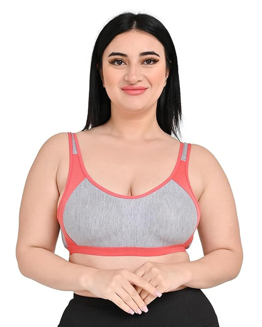 DISHAARA Women's Regal Bra B Cup - Grey & Orange | Comfortable Everyday Lingerie | Size 32