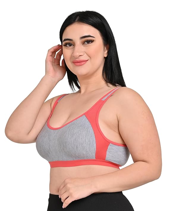 DISHAARA Women's Regal Bra B Cup - Grey & Orange | Comfortable Everyday Lingerie | Size 32