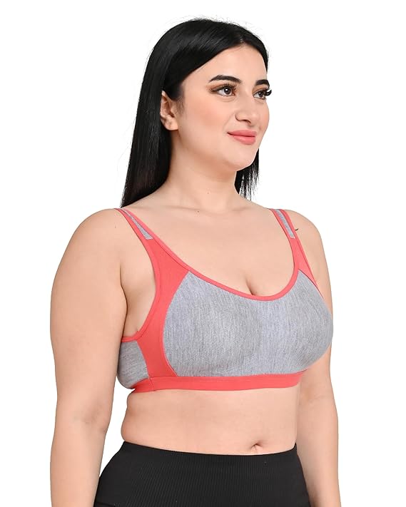 DISHAARA Women's Regal Bra B Cup - Grey & Orange | Comfortable Everyday Lingerie | Size 34