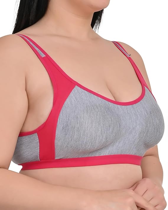 DISHAARA Women's Regal Bra B Cup - Grey & Orange | Comfortable Everyday Lingerie | Size 34