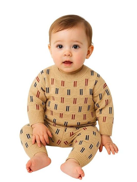 DISHAARA Kids Baby Knitted Winter Wear Set – Sweater & Pajama – Light Beige | Infant Toddler Cozy Winter Outfit (No Cap & Socks) - New Born Baby Sweater