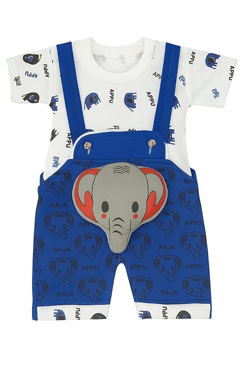 DISHAARA Fashion Newborn Baby Dungaree Set for Boys & Girls Cotton Cat & Elephant Print Romper Dress Soft & Comfortable Baby Outfit for Kids, Infants & Toddlers (0-6 Months)