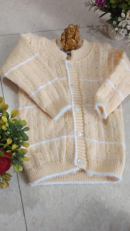 DISHAARA Kids Baby Knitted Winter Wear Set – Sweater, Pajama, Cap & Socks – Cream | Newborn Infant Toddler Winter Dress Set - New Born Baby Sweater