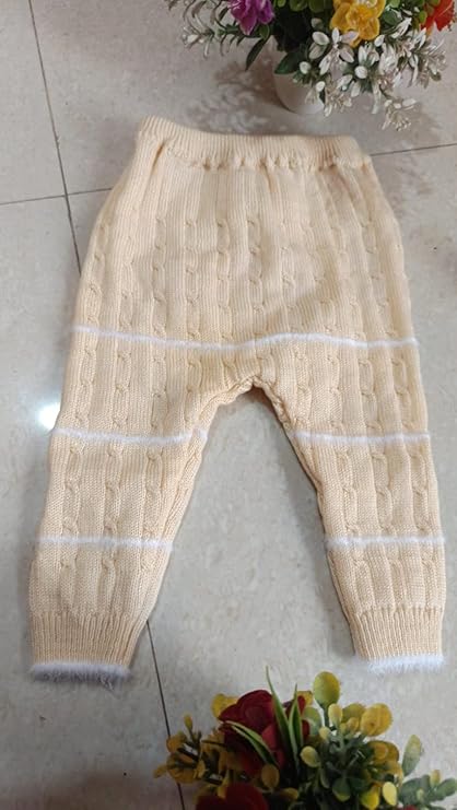 DISHAARA Kids Baby Knitted Winter Wear Set – Sweater, Pajama, Cap & Socks – Cream | Newborn Infant Toddler Winter Dress Set - New Born Baby Sweater