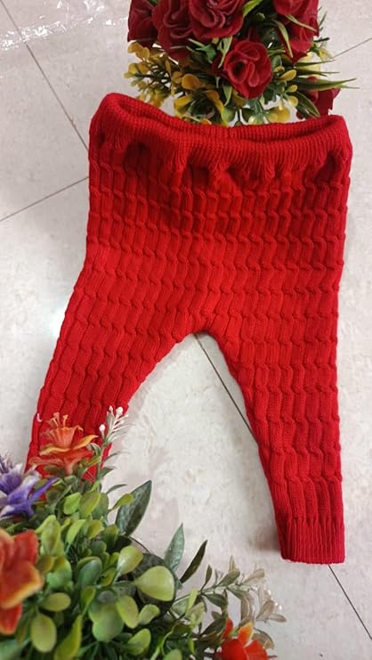 DISHAARA Kids Baby Knitted Winter Wear Set – Sweater, Pajama, Cap & Socks – Dark Red | Newborn Infant Toddler Winter Dress Set - New Born Baby Sweater