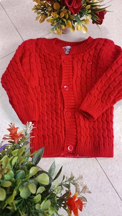 DISHAARA Kids Baby Knitted Winter Wear Set – Sweater, Pajama, Cap & Socks – Dark Red | Newborn Infant Toddler Winter Dress Set - New Born Baby Sweater