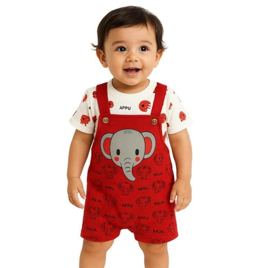 DISHAARA Fashion Newborn Baby Dungaree Set for Boys & Girls Cotton Cat & Elephant Print Romper Dress Soft & Comfortable Baby Outfit for Kids, Infants & Toddlers (0-6 Months)