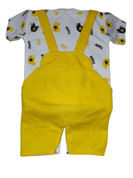 DISHAARA Fashion Newborn Baby Dungaree Set for Boys & Girls Cotton Cat & Elephant Print Romper Dress Soft & Comfortable Baby Outfit for Kids, Infants & Toddlers (0-6 Months)